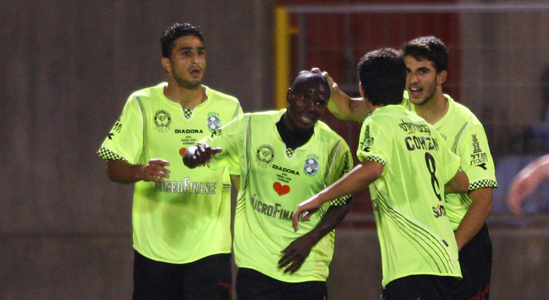 HERZLIYA, ISRAEL - DECEMBER 14: Elnatan Salami (2nd L) of Netanya celebrates the 1-0 during the friendly match ‘goals for peace 2008' between Maccabi Netanya and Borussia Moenchengladbach on December 14, 2008 at Herzliya stadium in Herzliya, Israel. (Photo by Christof Koepsel/Bongarts/Getty Images for DFB)
